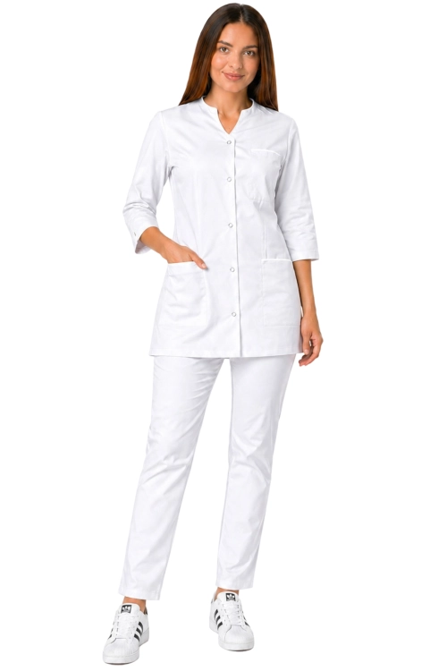 Komplet medyczny damski 3/4 rękaw z białą lamówką