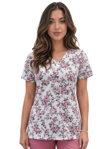 Bluza medyczna we wzorek z elastycznej bawełny