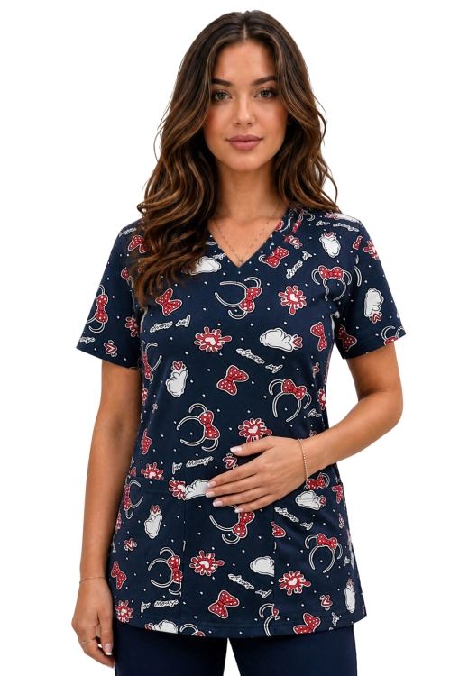 Bluza medyczna we wzorek z elastycznej bawełny