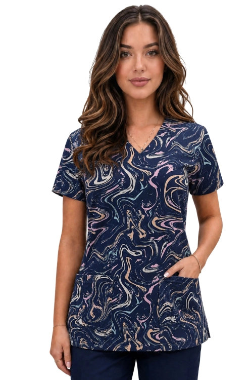 Bluza medyczna we wzorek 100% elastyczna bawełna - wzór W16