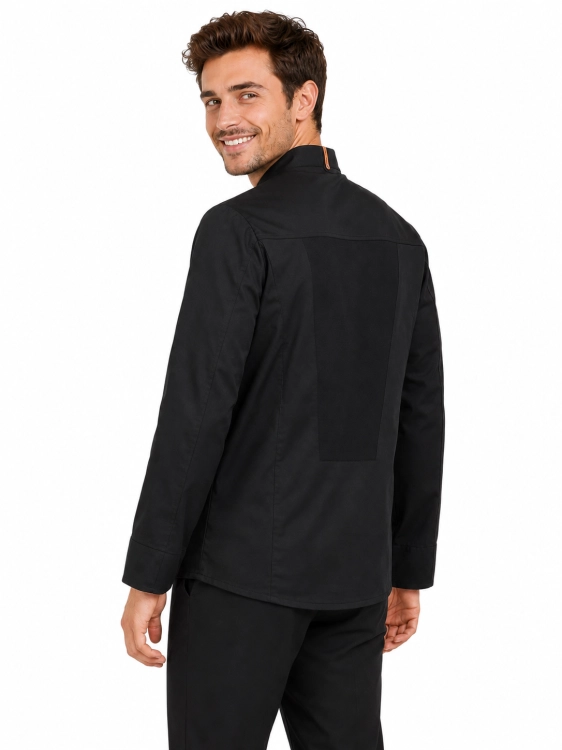 Bluza kucharska męska długi rekaw kolor czarny widok z tyłu.png