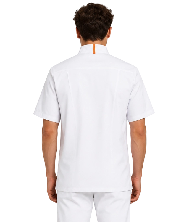 Bluza kucharska męska asymetryczna krótki rekaw kolor biały widok z tyłu.png
