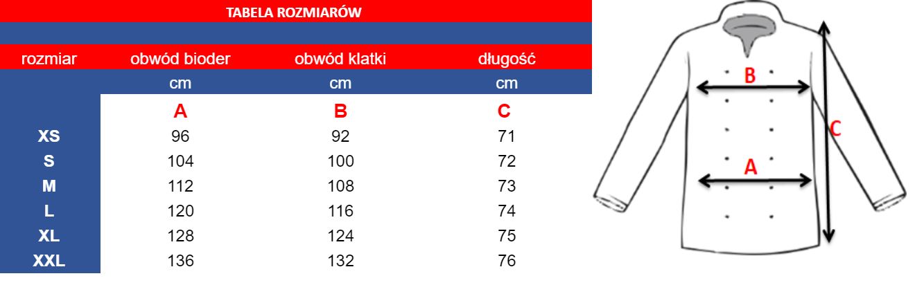 tabela ženske kuharske bluze